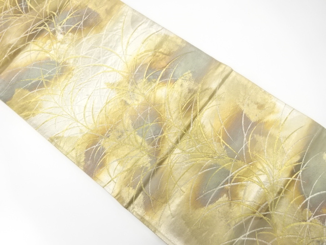 JAPANESE KIMONO / ANTIQUE FUKURO OBI / SILK / WOVEN LEAVES